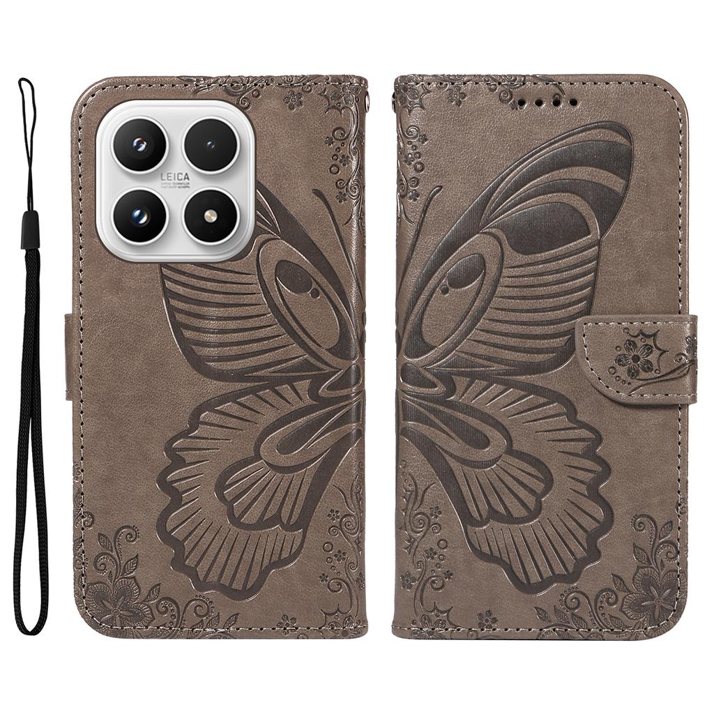 For Xiaomi 17 Case Butterfly Pattern PU Leather Folio Flip Phone Cover -  Blue