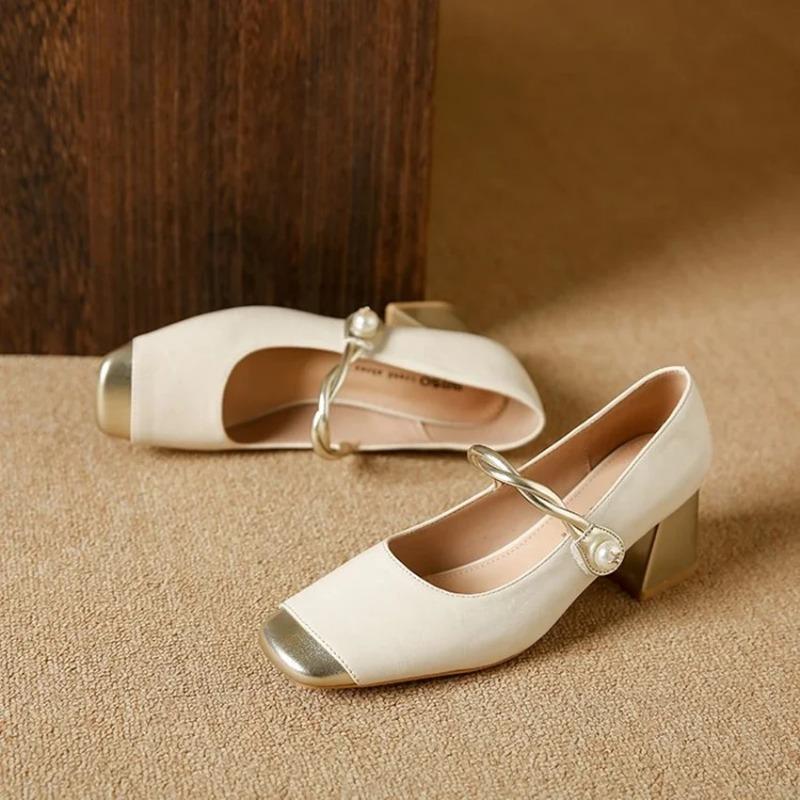 Shoes Female  Fashion Square Toe Women's Pumps Autumn Shallow Mixed Colors Outdoor Casual Chunky Heels Office Ladies Shoes
