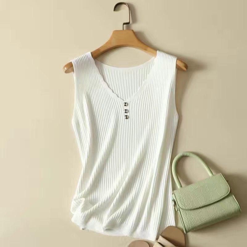 Knitted Sleeveless V Neck Vest Women's Turtleneck Short Loose Versatile Knitted Bottoming Shirts