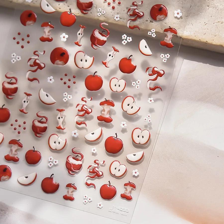 Fruit 5D Nail Art Sticker Apple Strawberry Cherry Love Hearts Bowknot Stars Cartoon Butterfly Manicure Decal DIY