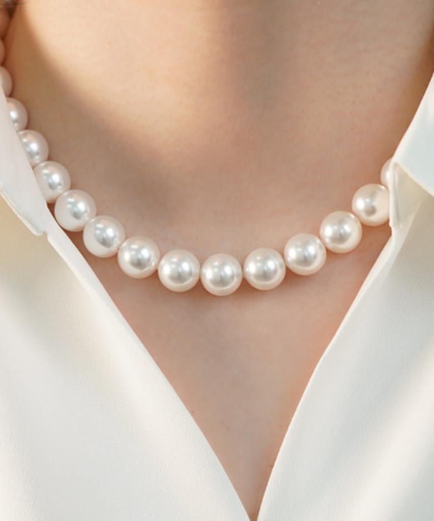Alleun Swarovski Pearl Necklace Silver 925 Choker 12Mm