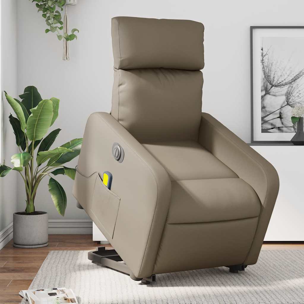 Vidaxl Reclining Chair with Standing Function and Massage, Electric, Cappuccino