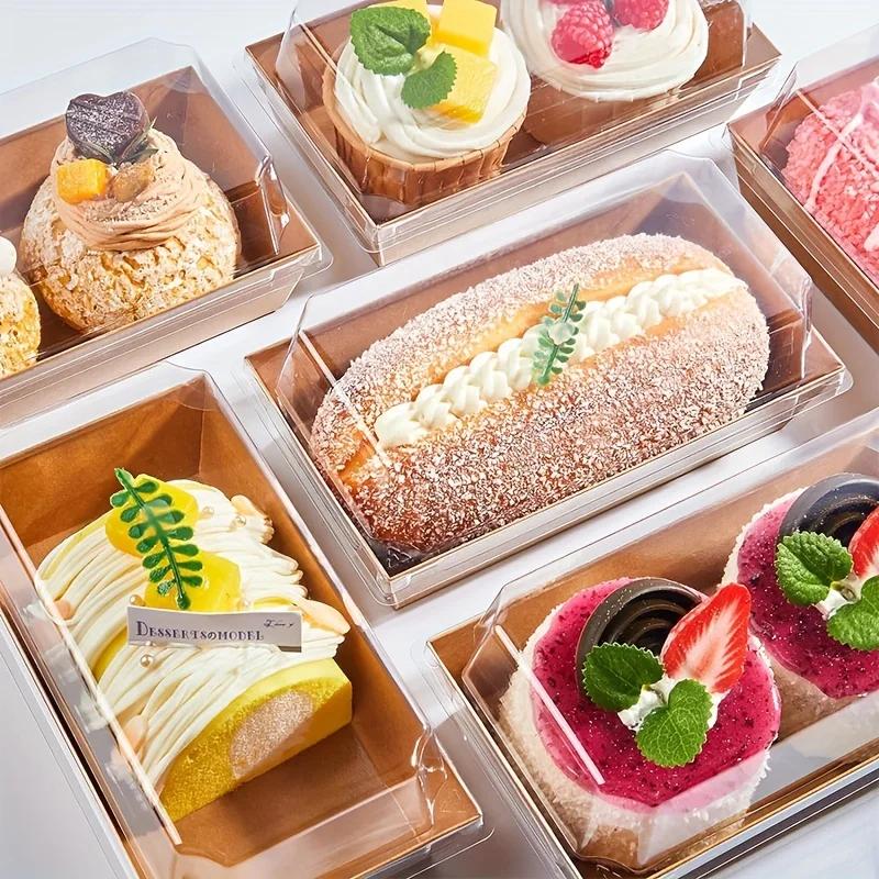 100pcs Baking Rectangular Paper Plastic Box, Towel Roll Cake Sandwich, Meat Floss, Scallop, Baking Box for Cakes