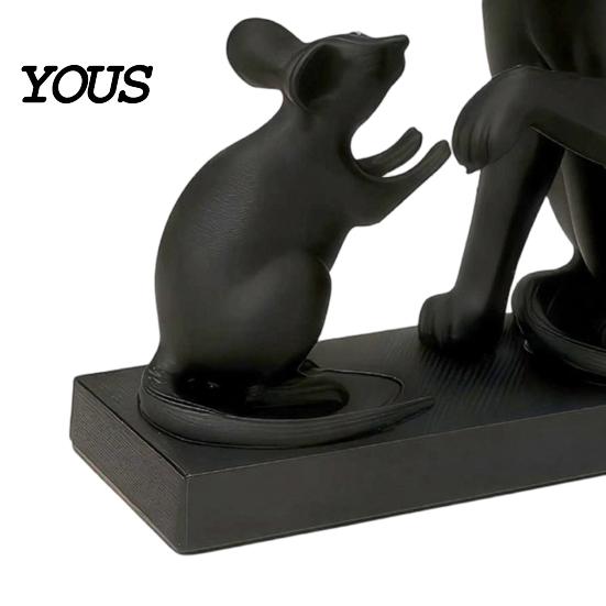 Resistant Decoration 3D Printed Modern Cat & Mouse Sculpture, Minimalist Animal Interaction Desk Decor, Matte Art Room Collectible