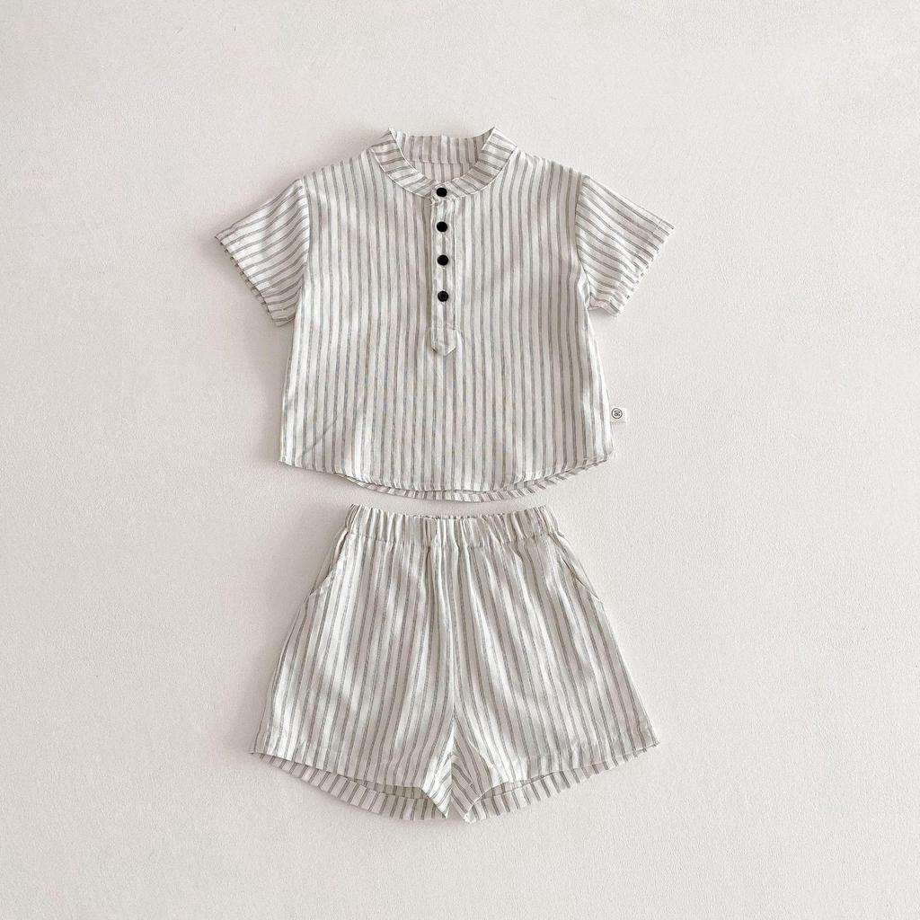 2025 Kids' Summer Outfit: Boys' Striped Tee & Girls' Dress Set