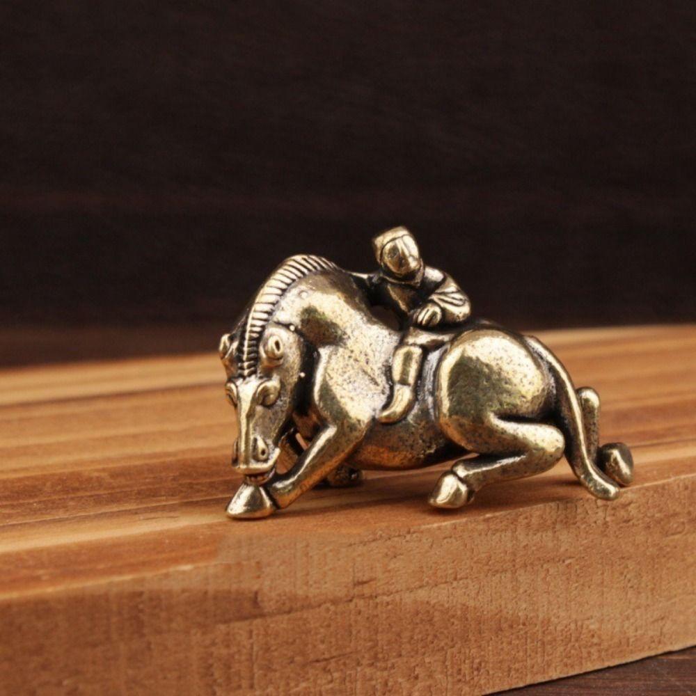 Decorative Zodiac Horse Figurine Brass Minature Horse Figurines Child Riding Horse Ornament Office