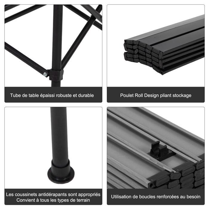 Table De Camping - K IKIDO - 90x50x54cm - Acier Au Carbone - Charge 60KG - Noir