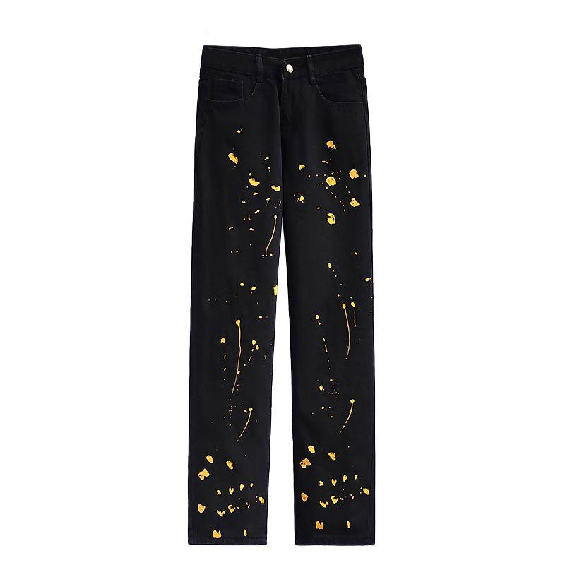 

Большие женские свободные джинсы с прямыми штанинами в крапинку, широкие брюки, широкие брюки 5XL чёрный