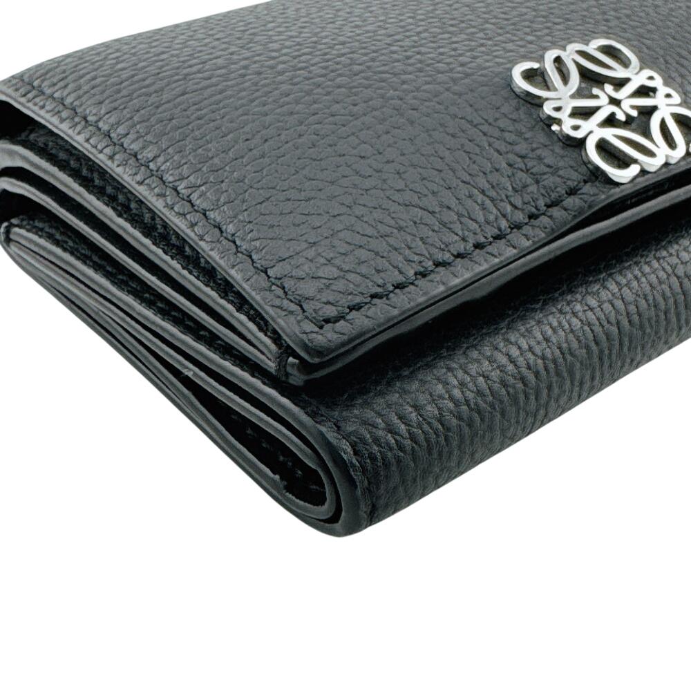 Loewe Cartera compacta anagrama cuero 6 compartimentos para tarjetas Plegable en tres partes cuero negro Usado