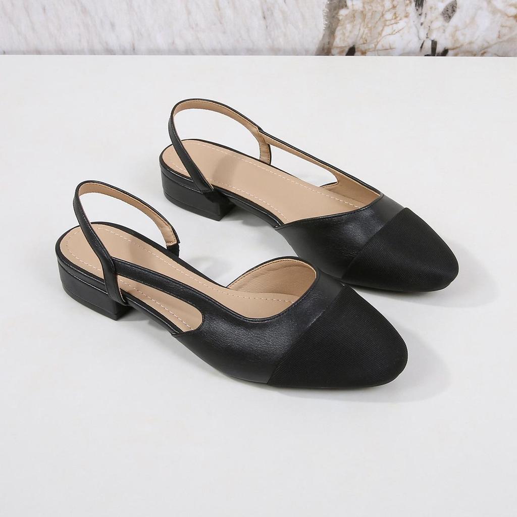Women's Plus Size Chunky Heel Sandals: Open Toe, Low & Mid Heel, Flat & Backless, Color Block Design.