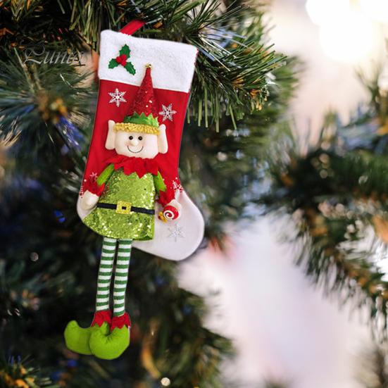 Christmas Stockings 3D Cute Elf Doll Xmas Stocking Decorations Long Legged Elf Hanging Stocking for Candies Toys Gifts