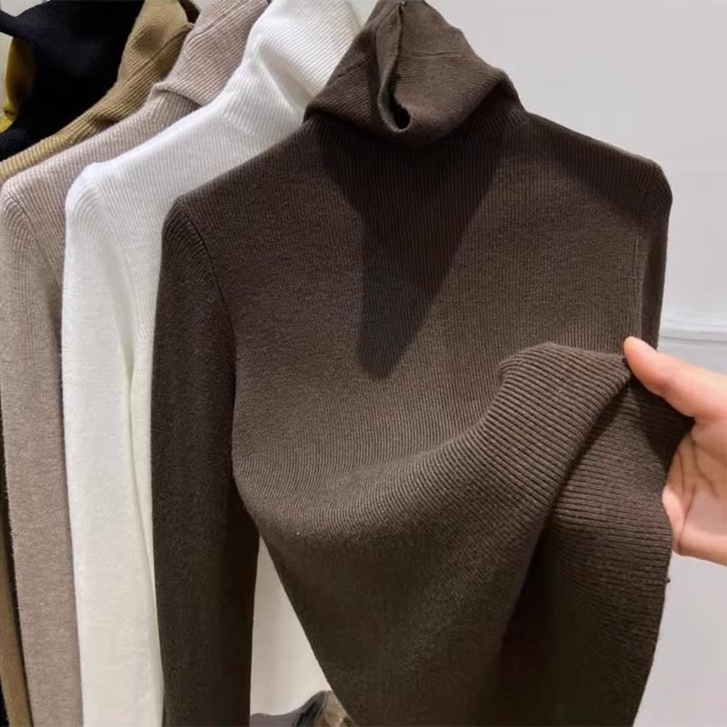 Höst Nya Polotröjor Dam Mode Långärmad Vintertröja Dam Elegant Slim Fit Bas Stickade Tröjor Toppar Kontorsdamer Tröjor 25731