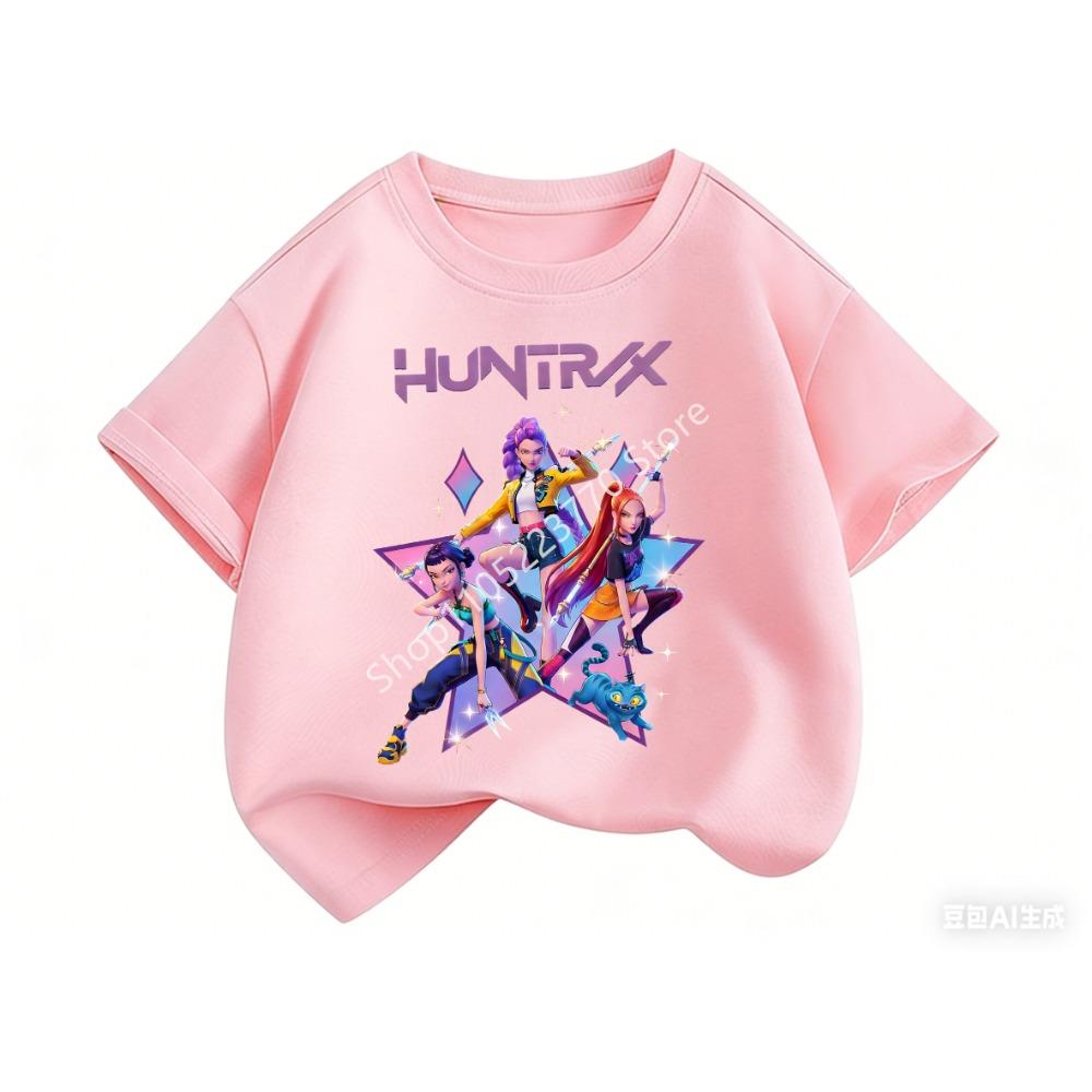 2026 Fun Huntrix Kpop Demon Hunters T-Shirt for Boys Girls Fans Gift Summer Crew Neck Short Sleeve Tees Fashion Kids T-shirt
