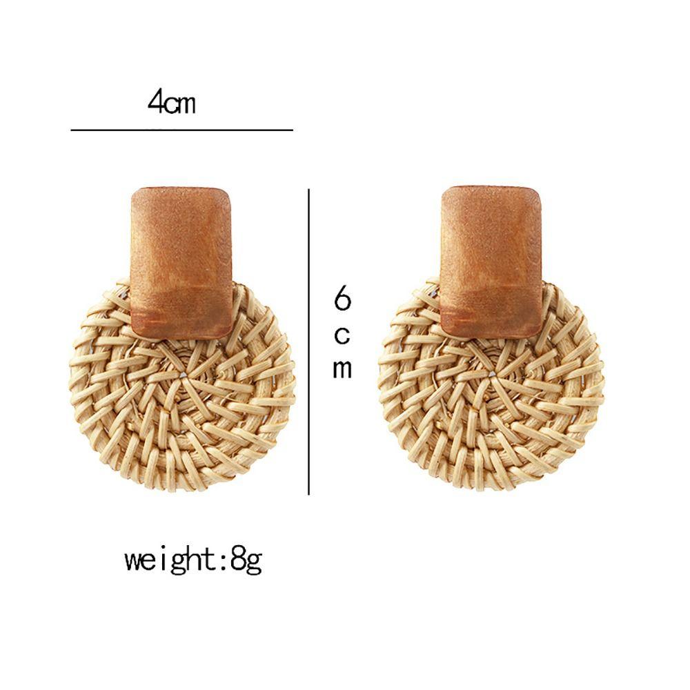 1Pair Bohemian Rattan Knit Earrings Vintage Round Triangle Long Drop Dangle Earring Geometric Handmade Jewelry Accessories
