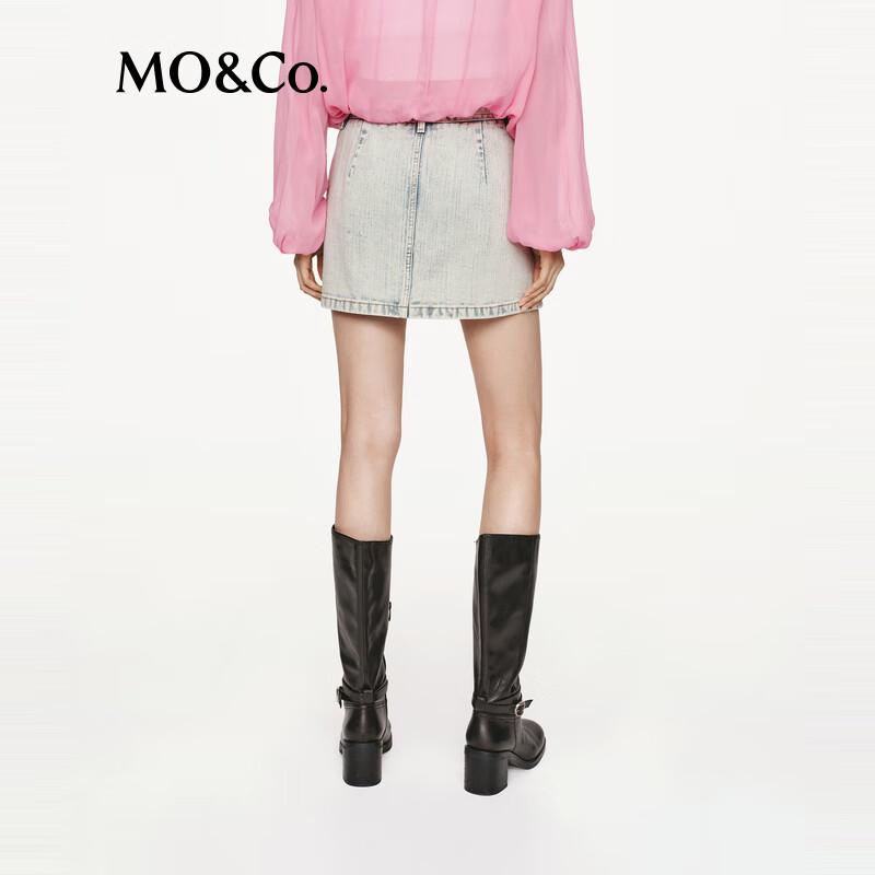 MO&Co. Washed Denim Short Skirt with Belt