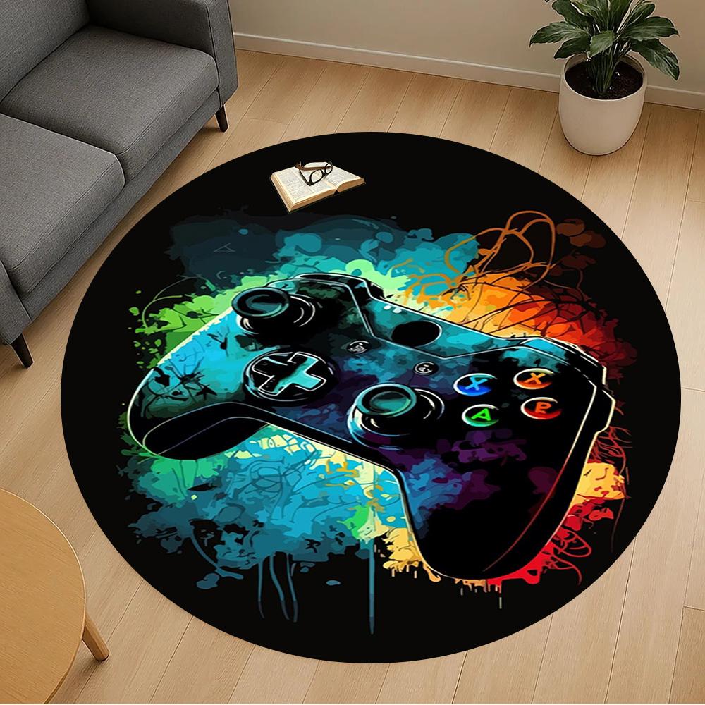 1PC Gaming Controller Rainbow Round Chair mat Area Rug - Non-Slip, Floor Mat for Office, Bedroom, home decor Christmas Gift c0528117