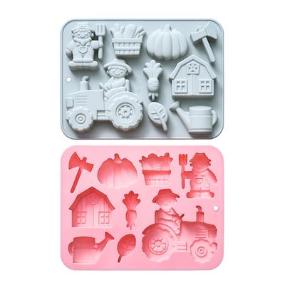 Wiederverwendbare Lebensmittelqualität Silikon Backformen 9 Bauernhoftier Gemüse Designs Form für Kuchen Süßigkeiten Handwerk