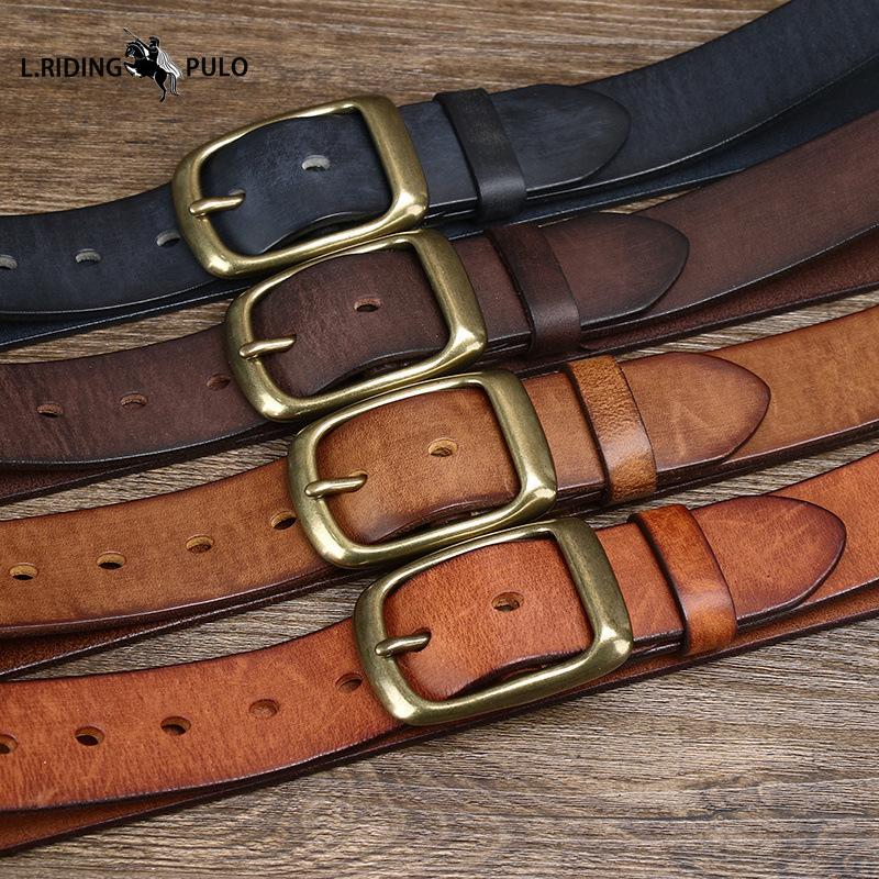 Pánský kožený opasek Retro Čistá hovězí kůže Džínový opasek Pánský Korejský styl Všechno se hodí Pravá kůže Kolíčková přezka