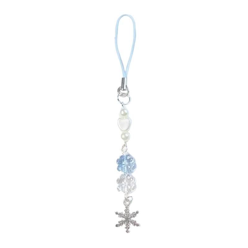 

Fashionable Snowflake Pearls Phone Accessory Charm with Clovers Portable Keychain for Everyday Elegant Casual Wear белый
