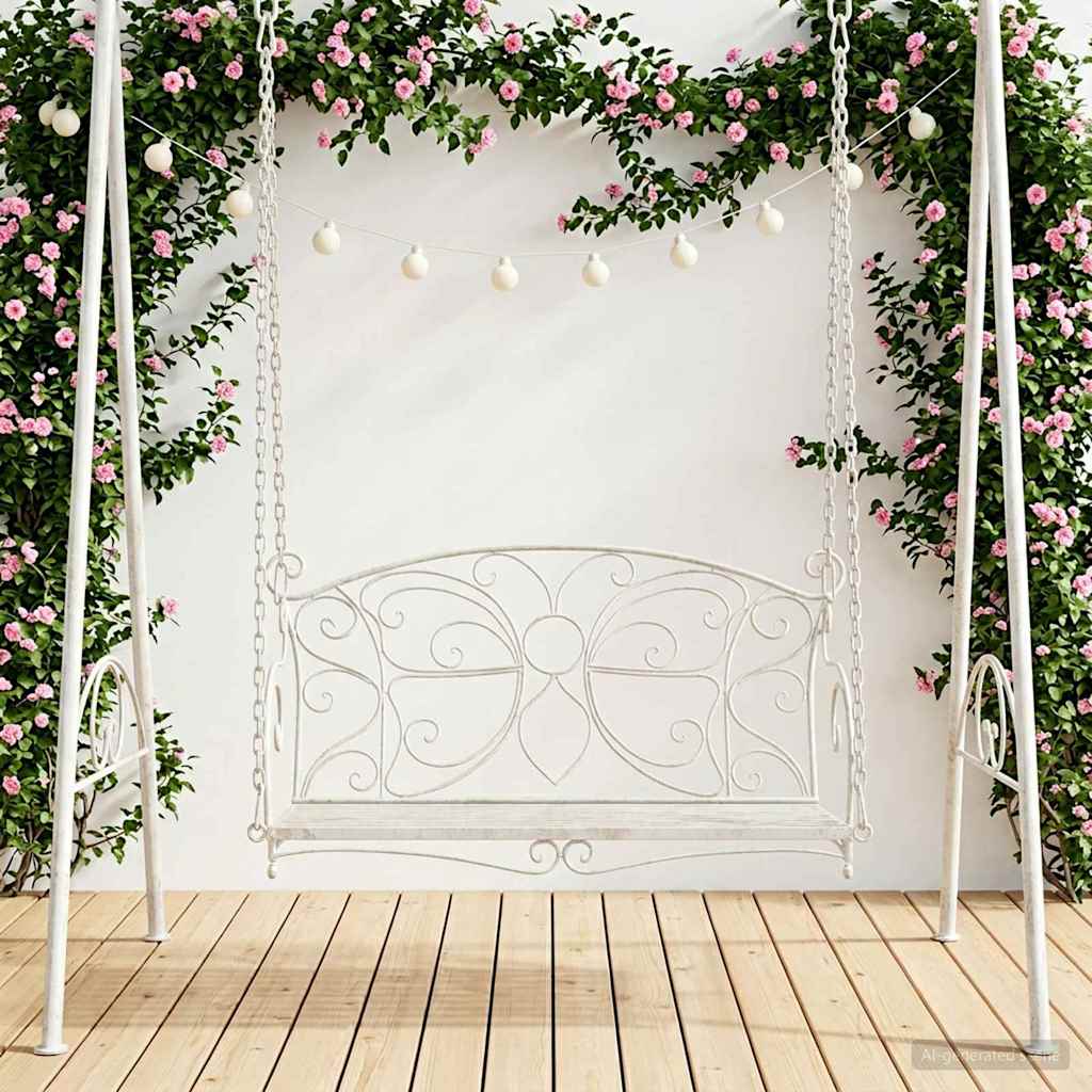 Panca da Giardino Sospesa in Acciaio 105,5 x 61 x 56 cm Bianco Antico