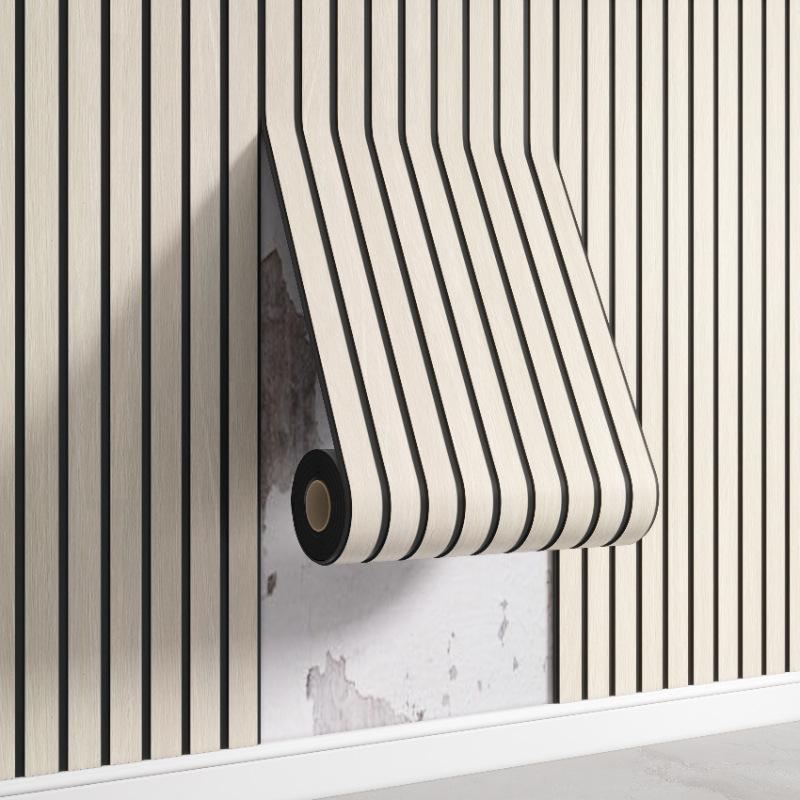 Self-Adhesive Wallpaper Slotted Vertical Wood Grain Wall Panels Bedroom Office Living Room Wall And Ceiling Decor Wall Stickers