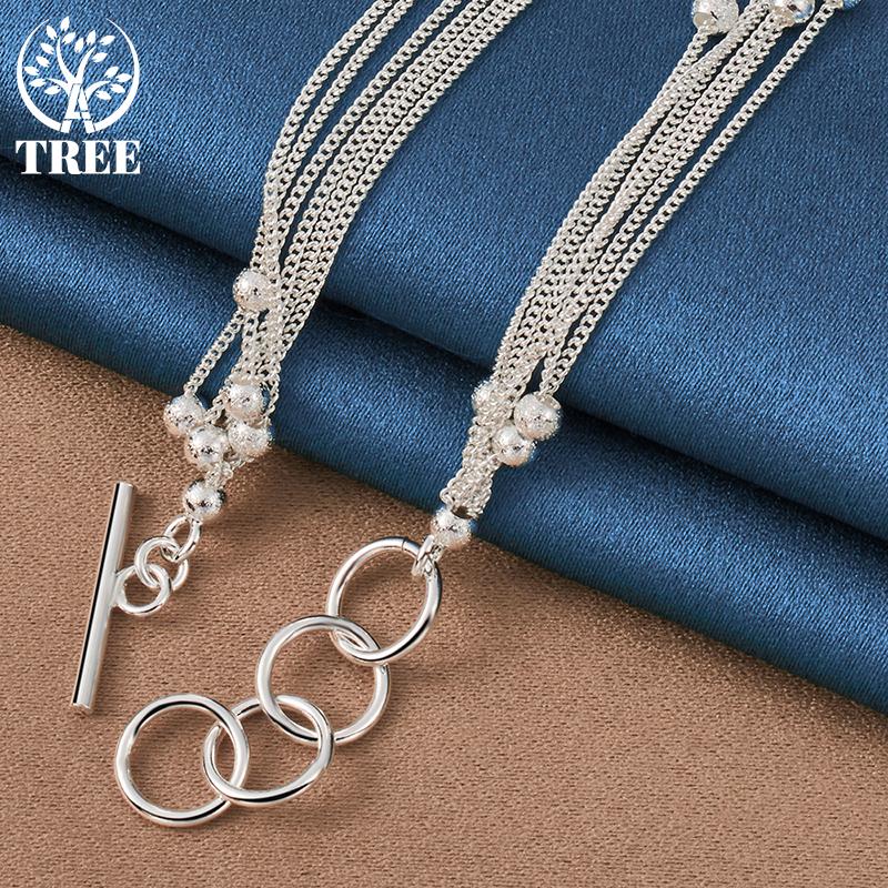 925 Sterling Silver Multi Chain Frosted Ball Grape Bead Ball Necklace Jewelry