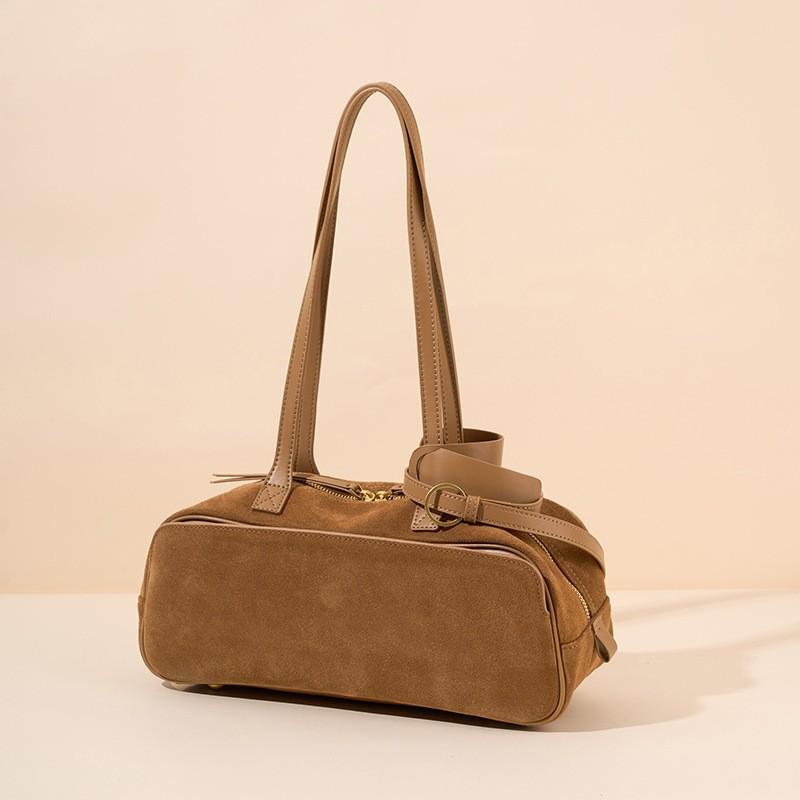 Women s Bag First Layer Frosted Cowhide Boston Retro Genuine Leather Frequent Shoulder Popular Bowling 33-12-14CM коричневый