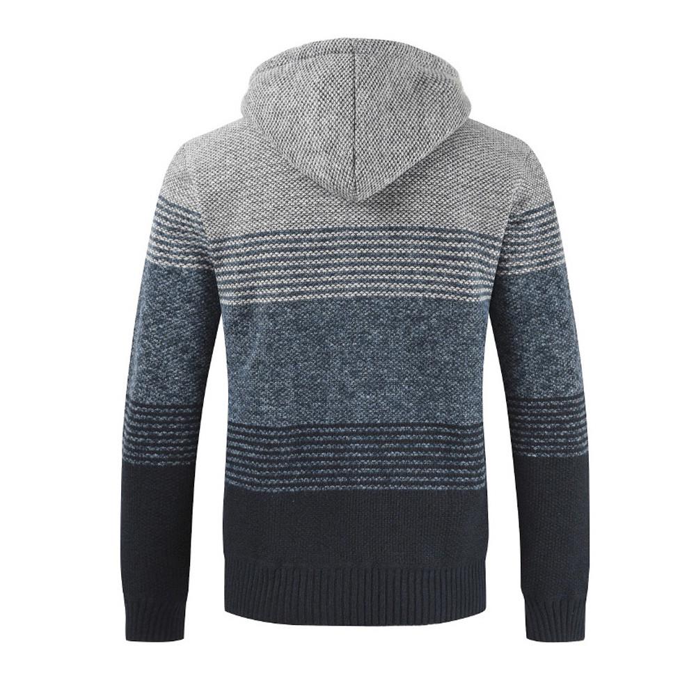 Mens Winter Cardigan Striped Zipper Hoodie Outwear Tops Sweater Blouse Coats
