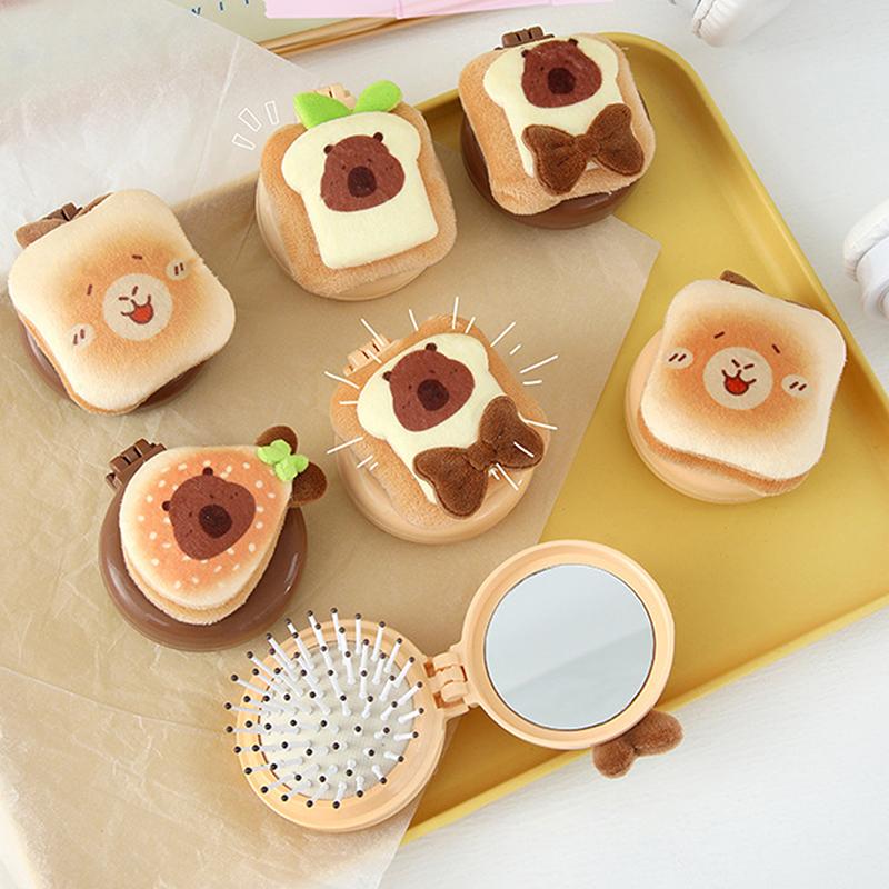 2 In 1 Folding Mirror Comb Lightweight Dual Fold Design Folding Makeup Mirror Small Size Air Cushion Massage Comb Outdoor Use