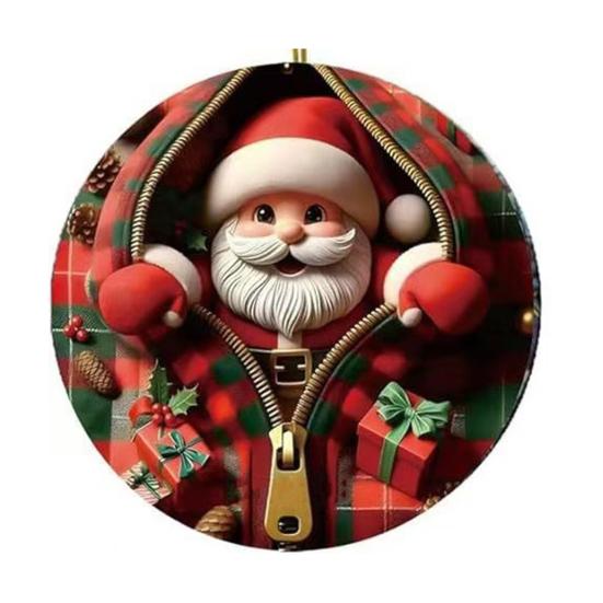 Vánoční ozdoby Santa Claus/Sobi/Tučňák/Perníkový muž v červeném kostkovaném designu na zip Kulaté 2D akrylové ozdoby na sváteční strom