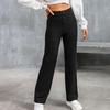 Pantaloni casual da donna alla moda a gamba dritta, pantaloni elasticizzati con bottoni a vita alta e tasche multiple