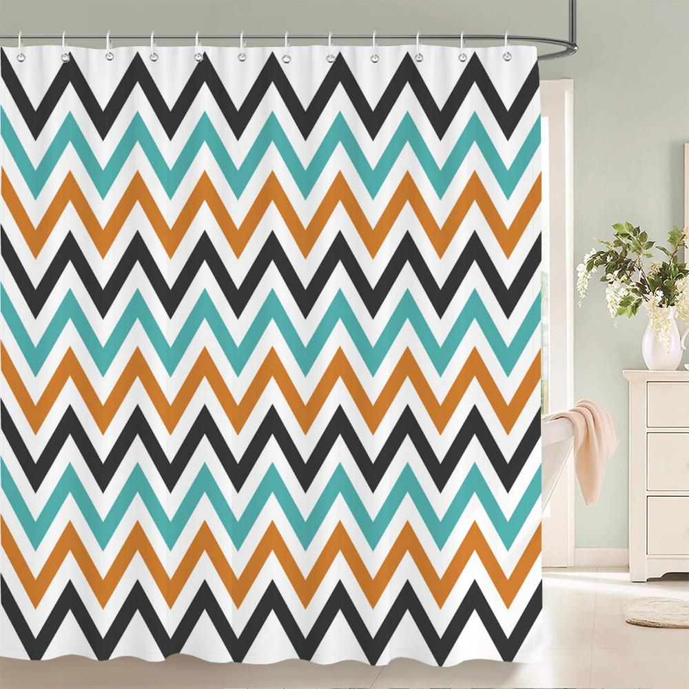 Tenda da Doccia Impermeabile con 12 Ganci Tende da Bagno Stampate Geometriche Classiche Tessuto in Poliestere Colorato Decorazione per Vasca da Bagno