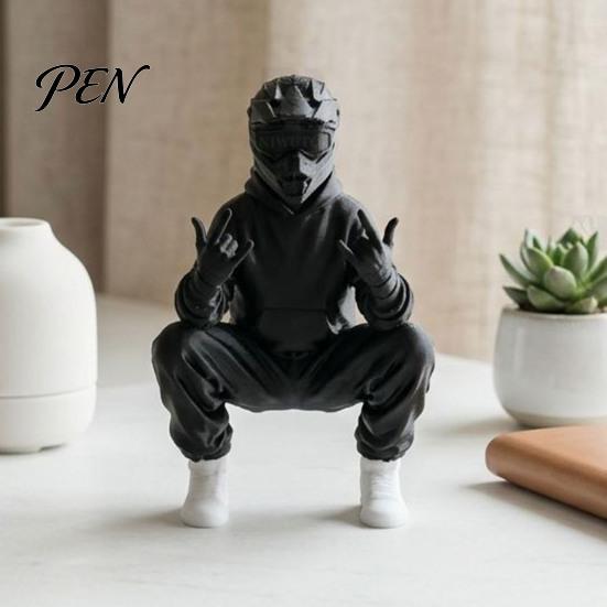 Creative Gifts for Motorcyclists 3D Printed Cool Off-Road Biker Figurine, Squatting Rider Statue, Trendy Desktop Enthusiast Presents Ornament,