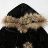 2KWEIRD Y2K Aesthetic Faux Feathers Hooded Cardigan Black Velvet Furry Ball Decorate Zip Up Hoodies Jackets Retro Gothic Coats