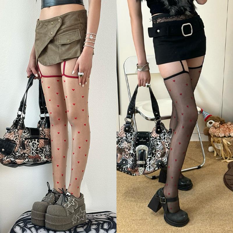 1/2 Pairs Heart Suspender Stockings Women  Y2K Spicy Girl Over The Knee Socks Sexy Open Crotch Long Tube Stockings