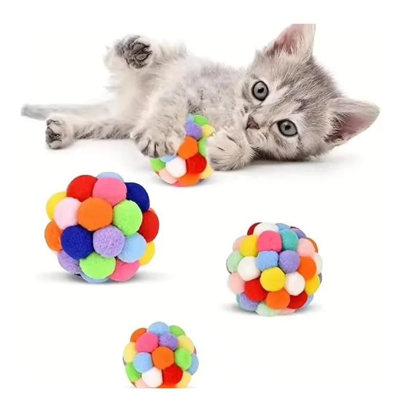 Hot Cat Interactive Toy Plush Ball Pet Bouncy Ball Self-play Ball Boredom Reliever Cat Teaser Colorful Yarn Ball Pet Toy