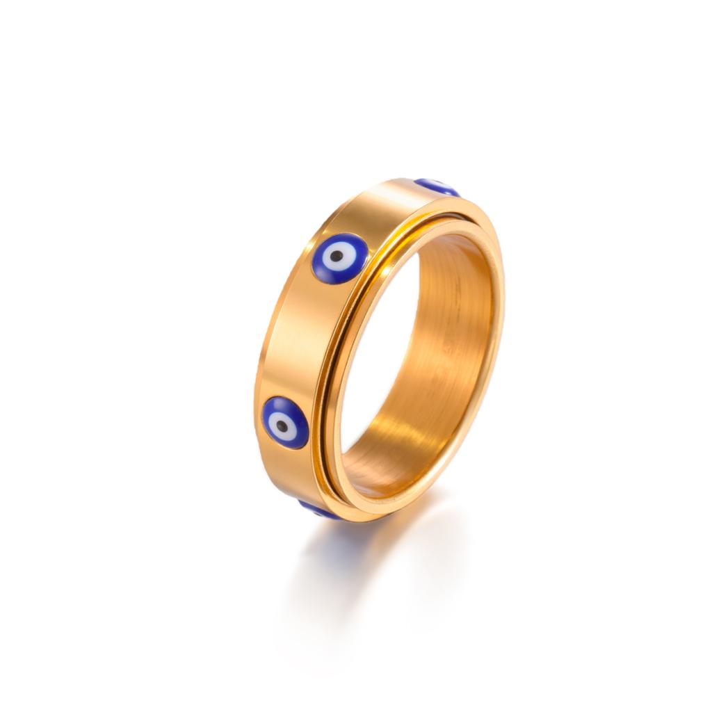 Blue Enamel Evil Eye Anxiety Rings Stainless Steel Spinning Rotate Fidget Ring Amulet Jewelry Gift for Men Women