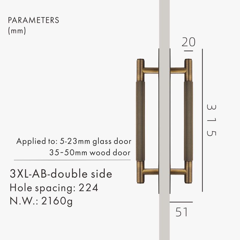 Dooroom Brass Knurled Door Handles Double Door Wood Door Shower Room Single Side Double Side Matt Gold Black Antique Brass Pulls