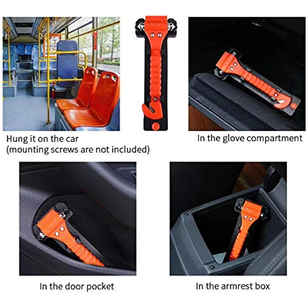 Car Emergency Escape Window Breaker and Seat Belt Cutter Hammer with Light Reflective Tape,Life Saving Survival Kit