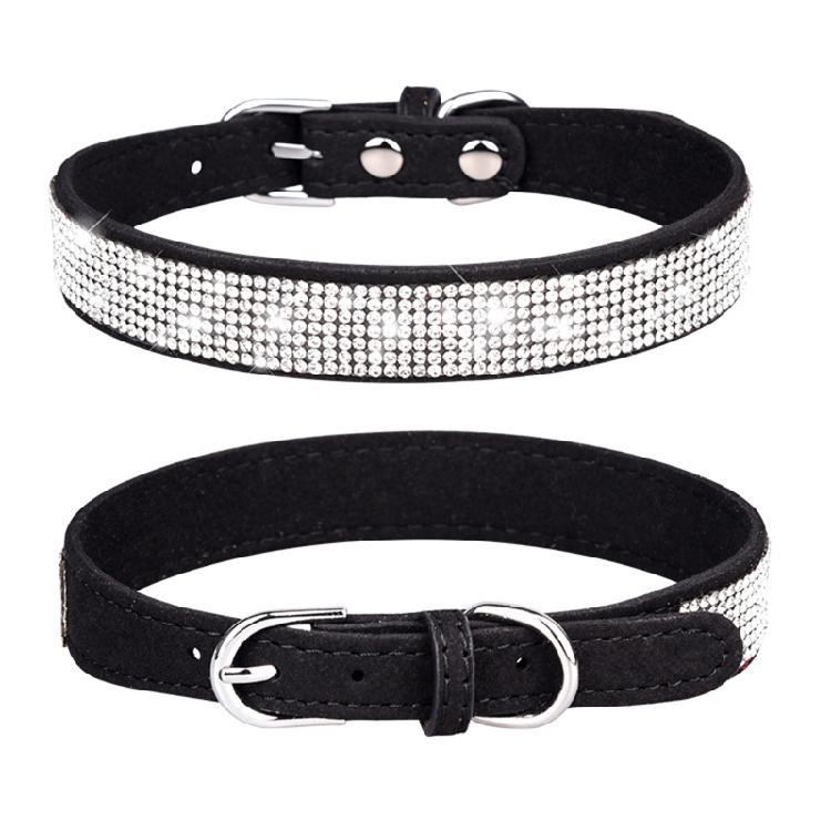 2Pieces Adjustable Pet Collar Drawstring with Bling for Rhinestone Anti Lost Ban