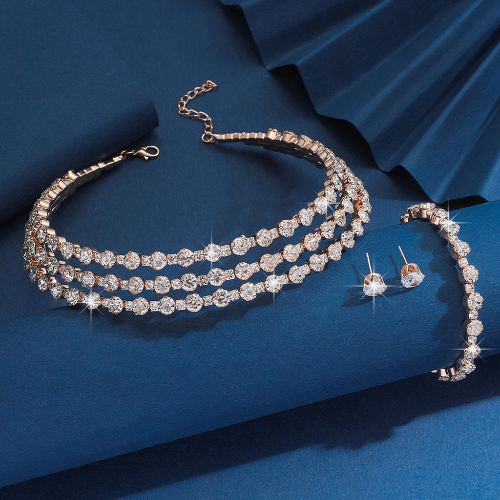 Bridal Jewelry Set, Necklace, Stud Earrings, Bracelet, Wedding Three-Piece Evening Dress, Fashion Women'S Accessories