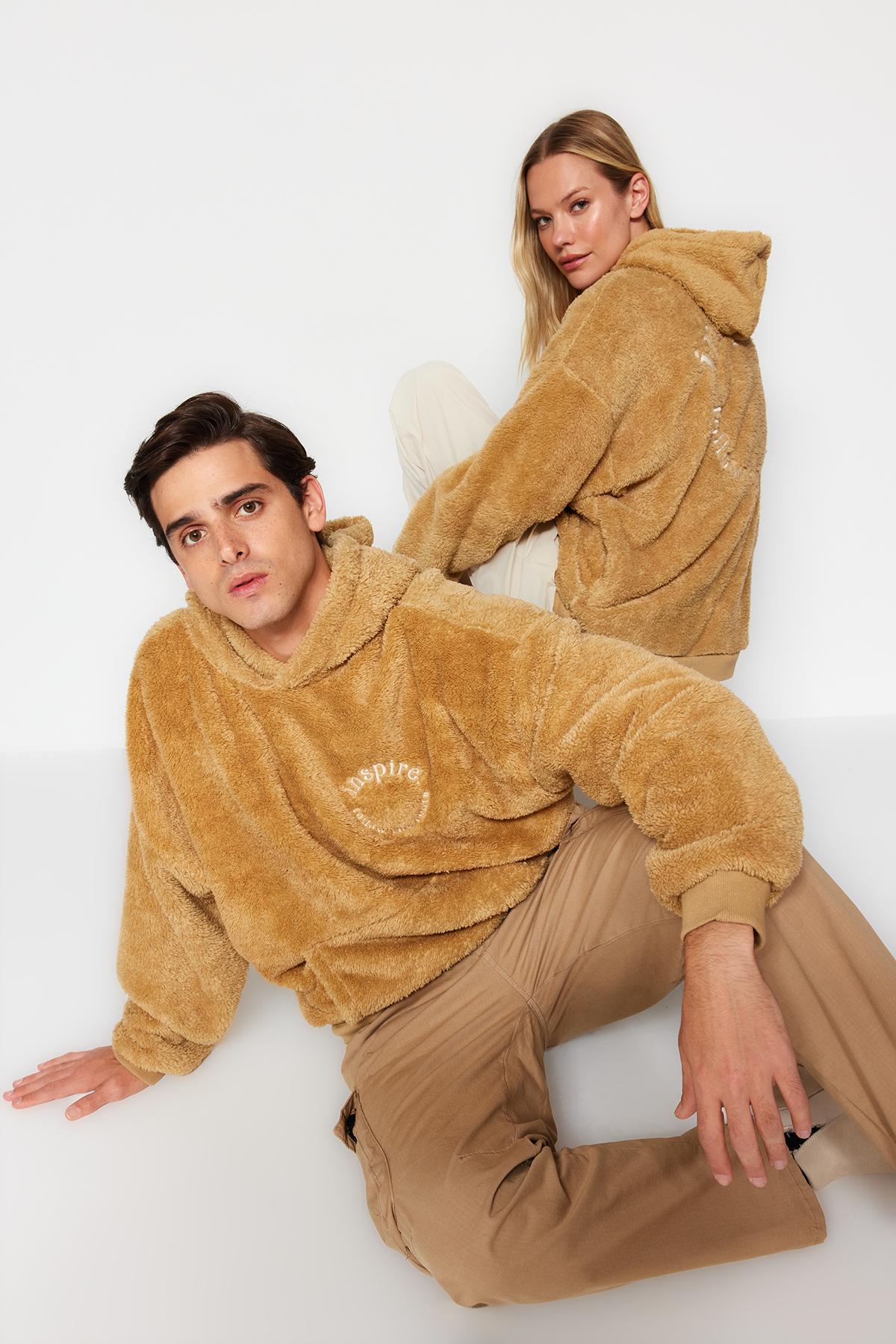 толстый плюшевый свитшот унисекс унисекс с капюшоном и длинными рукавами и вышитыми надписями...