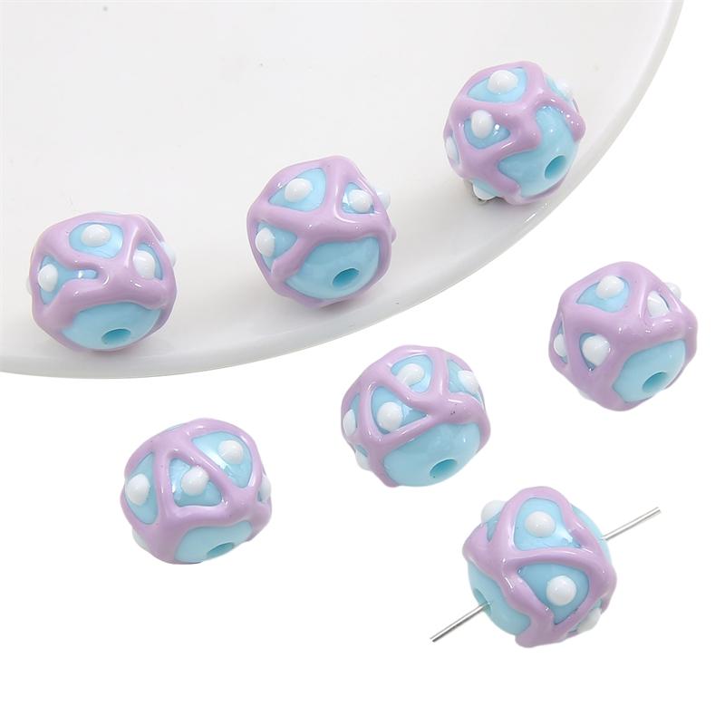 Hand-drawn Acrylic Beads Cute 16mm Spacer Charms for Keychain Jewelry DIY