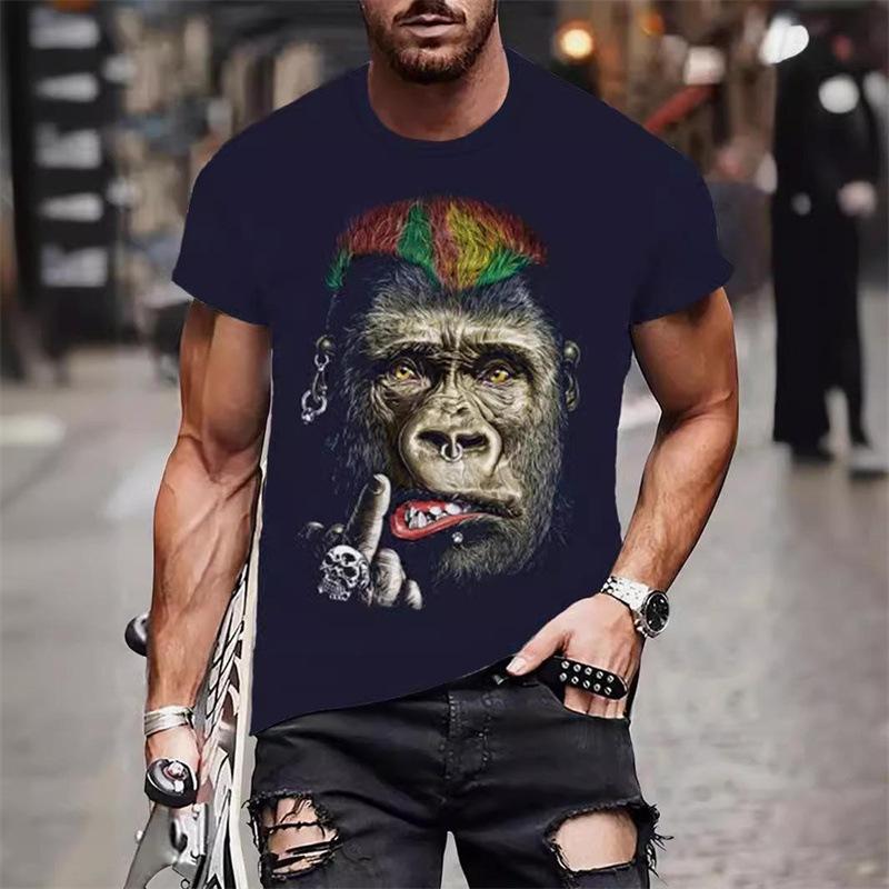 Summer Round Neck 3D Funny Animal Print Top Fashionable Casual Hip Hop Short Sleeved Men's T-shirts