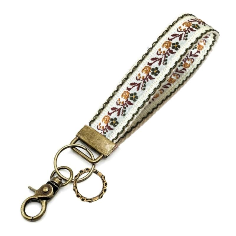 Double Sided Embroidered Fabric Keychain Wrist Strap with Webbing Label Decorative Fabric Keyring Suitable for Travelers