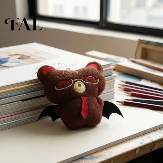 Embroidered Animal Doll Halloween Bear Bat Plush Pendant, Stuffed Devil Backpack Bag Charm, Purse Accessory Hanging with Bead Chain, Party Favors