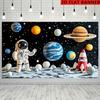 2D Outer Space Banner Astronaut On Moon with Planets and Rocket for Room Decoration