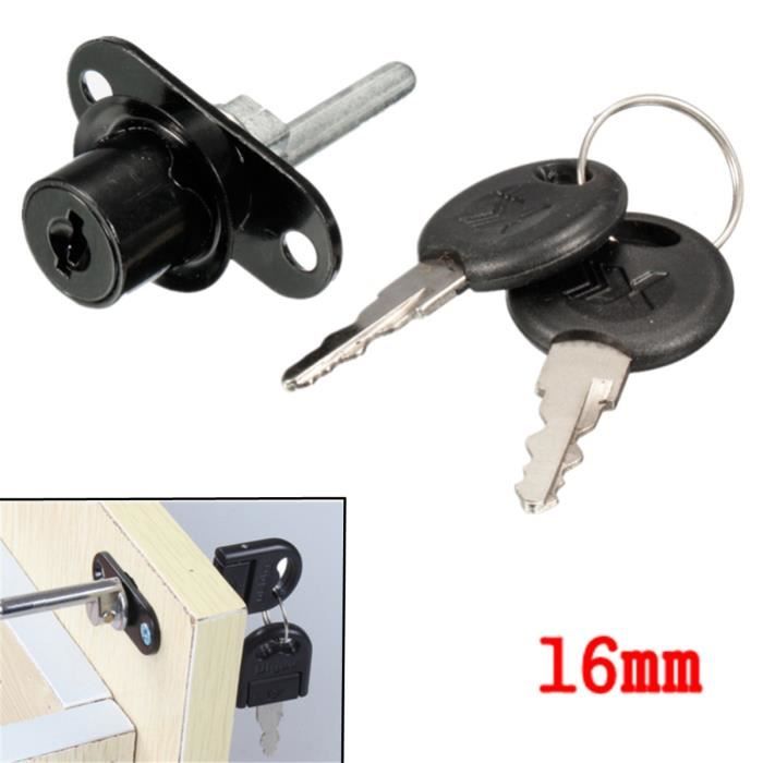 U 1x 16mm Serrure à Came Verrouiller + 2 Clé Cabinet Tiroir Casier Boites Lettre Porte Noir