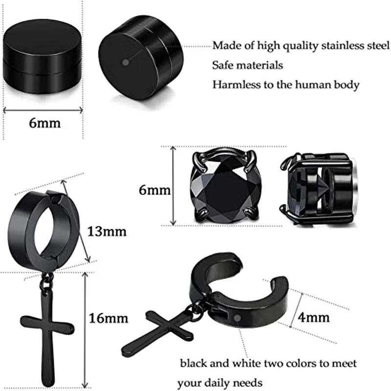 1 Pairs Magnetic Ear Clip Set Men and Women Stainless Steel Ring Cross Non-Perforated Fake Gauge Earrings Jewelry Gift