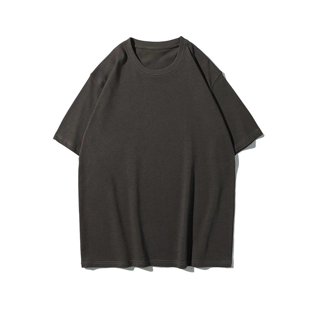 

Плотная футболка весом 280 грамм, 9,9 унций, высококачественная футболка оверсайз для мужчин, футболка с короткими рукавами, хлопковая однотонная трендовая футболка для отдыха XL шоколадный